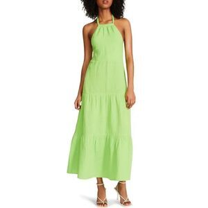 STEVE MADDEN Briella Halter Cotton Midi Dress Fresh Lime Size Small